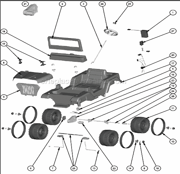 Page A Diagram and Parts List for X0071  Power Wheels Ride-On Cars